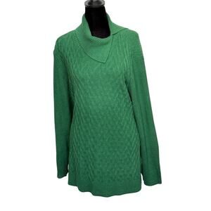 Lands End Womens XXL (20-22) Green Split Turtleneck Sweater 2XL Winter Cozy core